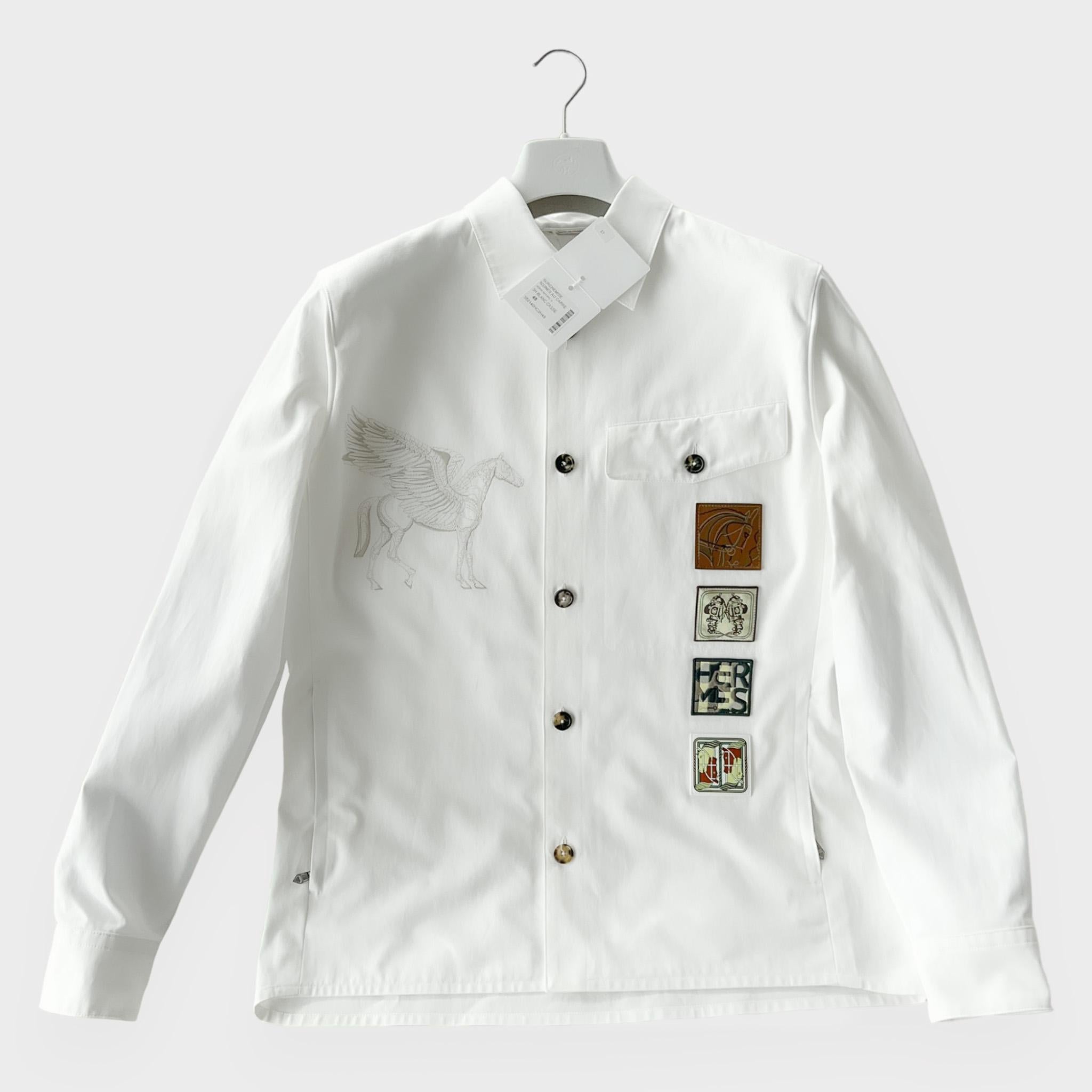 Hermès Men's 'Icones au Carre' Overshirt, White, 48 EU, Medium UK For Sale 5