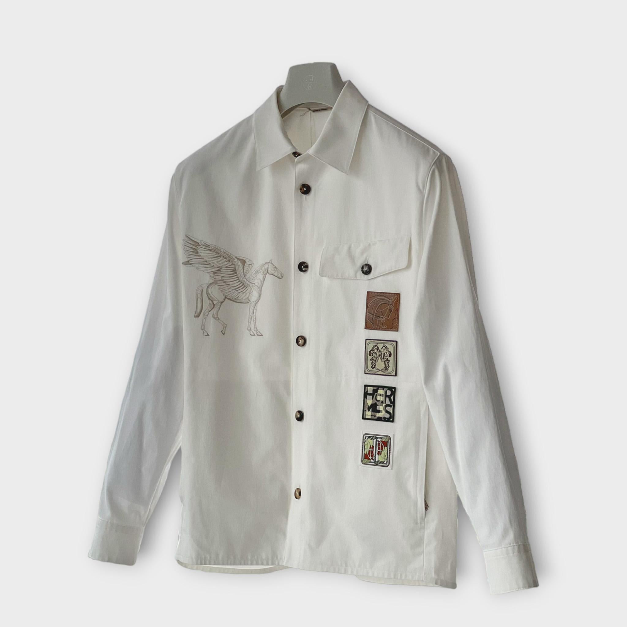 Hermès Men's 'Icones au Carre' Overshirt, White, 48 EU, Medium UK For Sale 6
