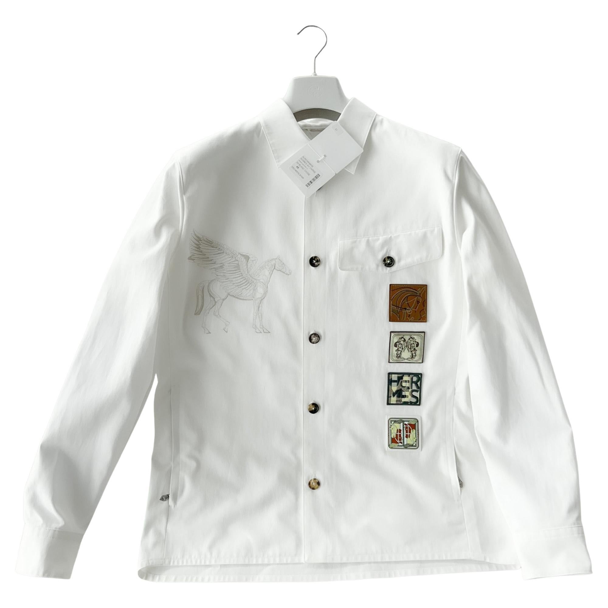 Hermès Men's 'Icones au Carre' Overshirt, White, 48 EU, Medium UK For Sale