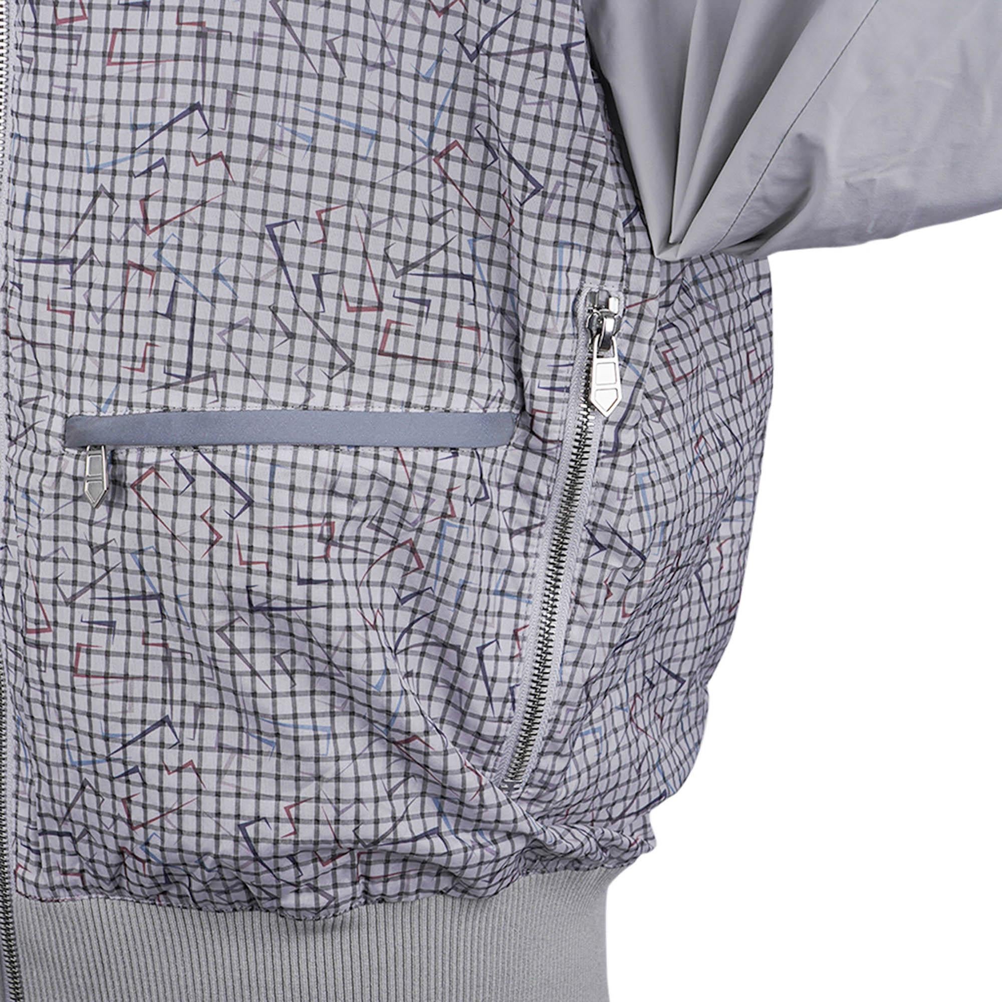 Gray Hermes Men's Jacket Abstract H Design Grey Reversible Windbreaker 50 For Sale