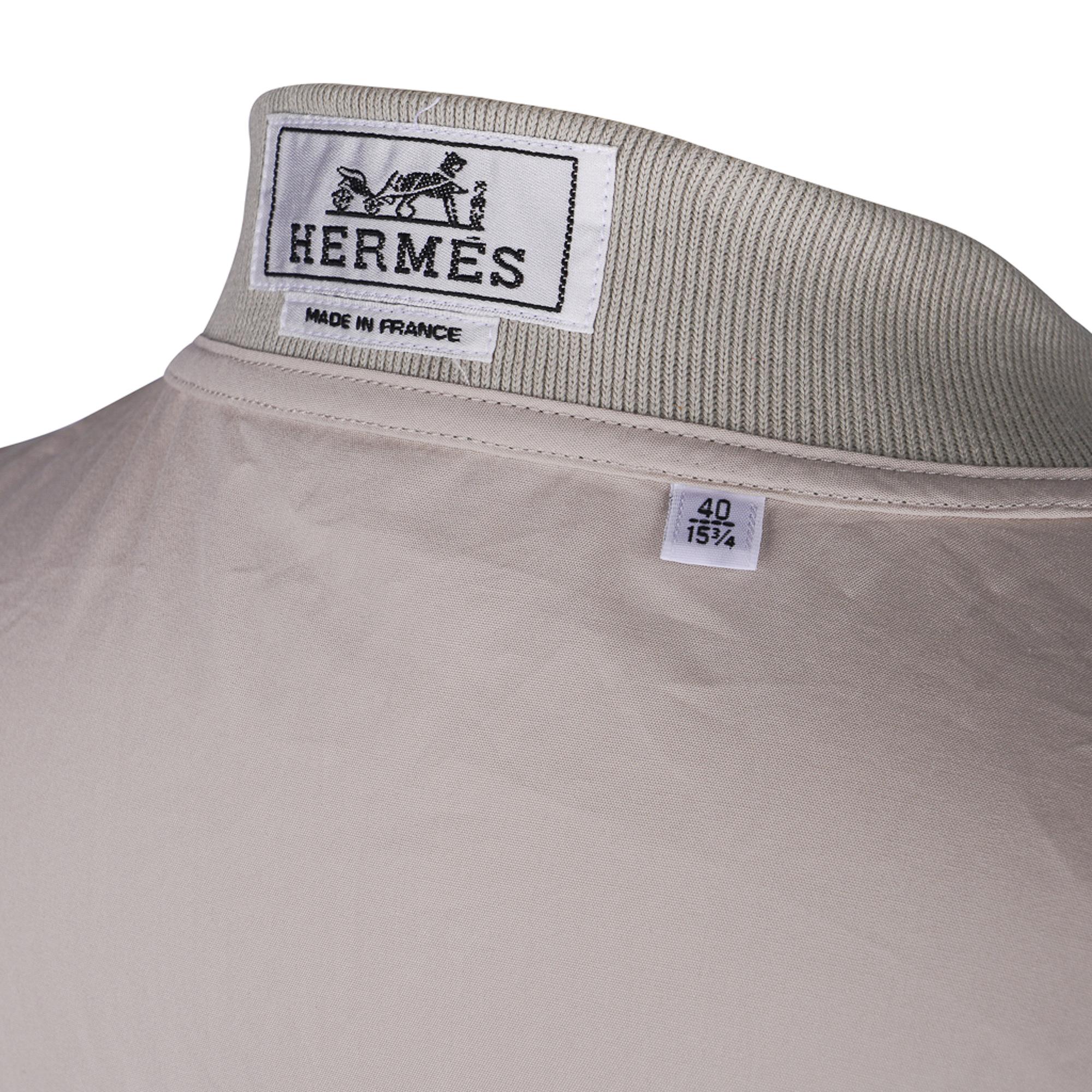 Gray Hermes Men's Blouson Zippe Jacket Cotton Bomber Style Zip Front 40 15 1/4 New For Sale