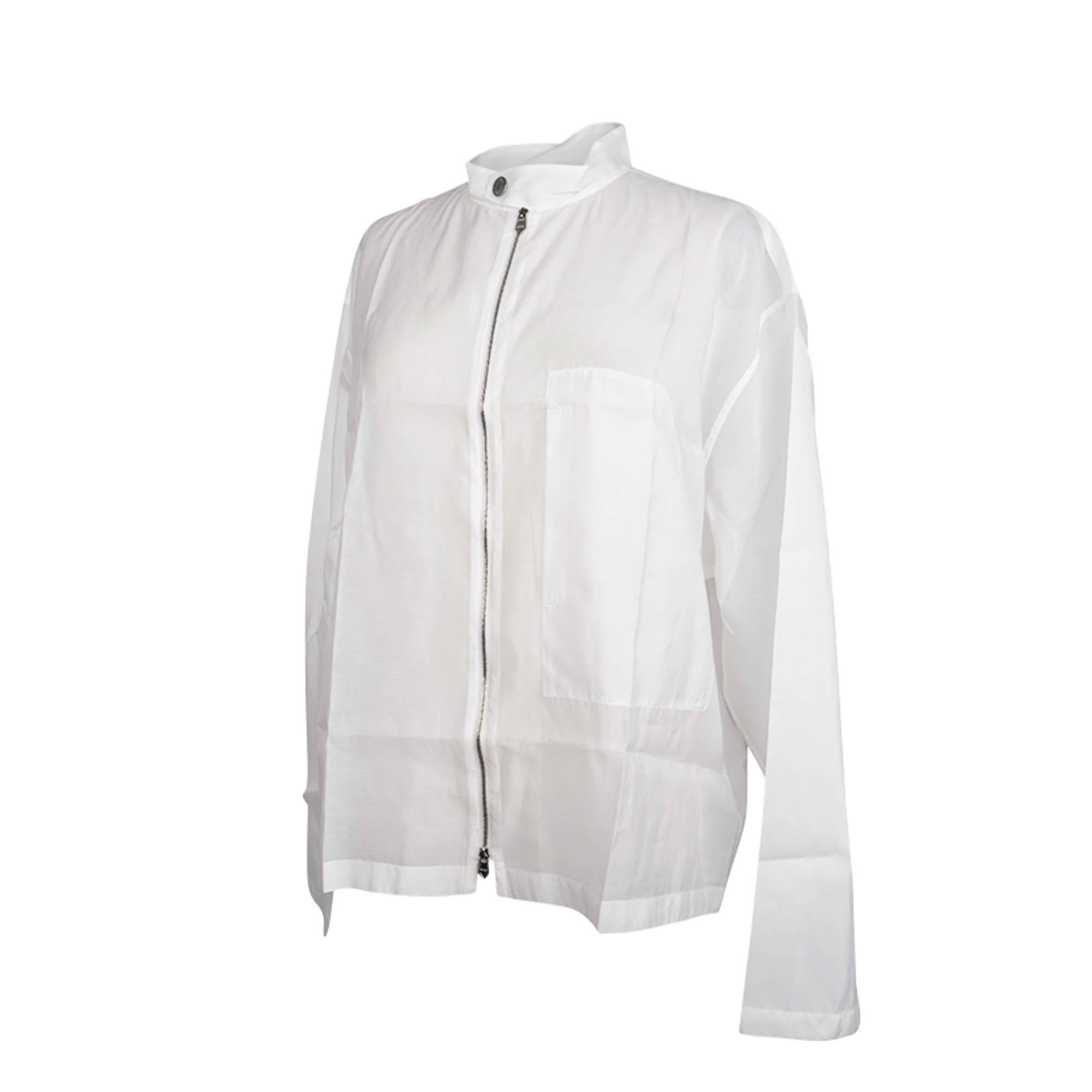 Hermes Men's Jacket White Cotton and Silk 41 /16 In New Condition For Sale In Miami, FL