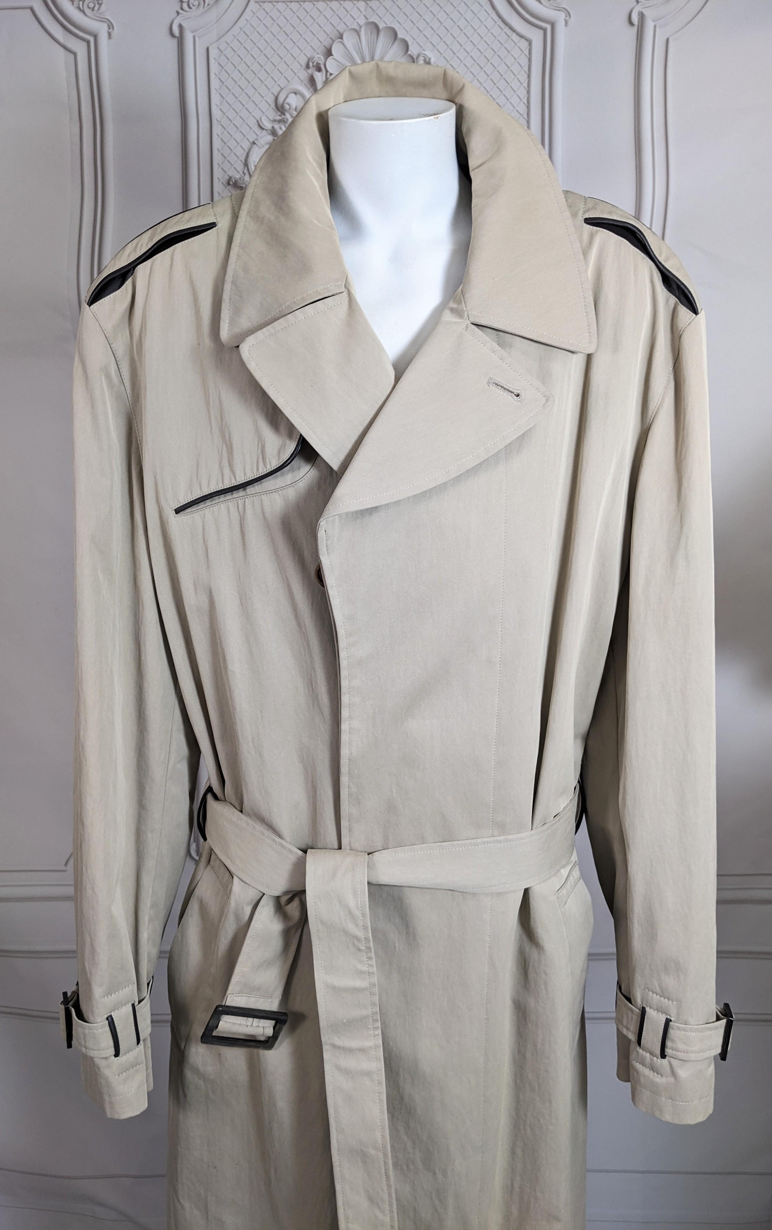 Gray Hermes Mens Leather Trimmed Trench For Sale