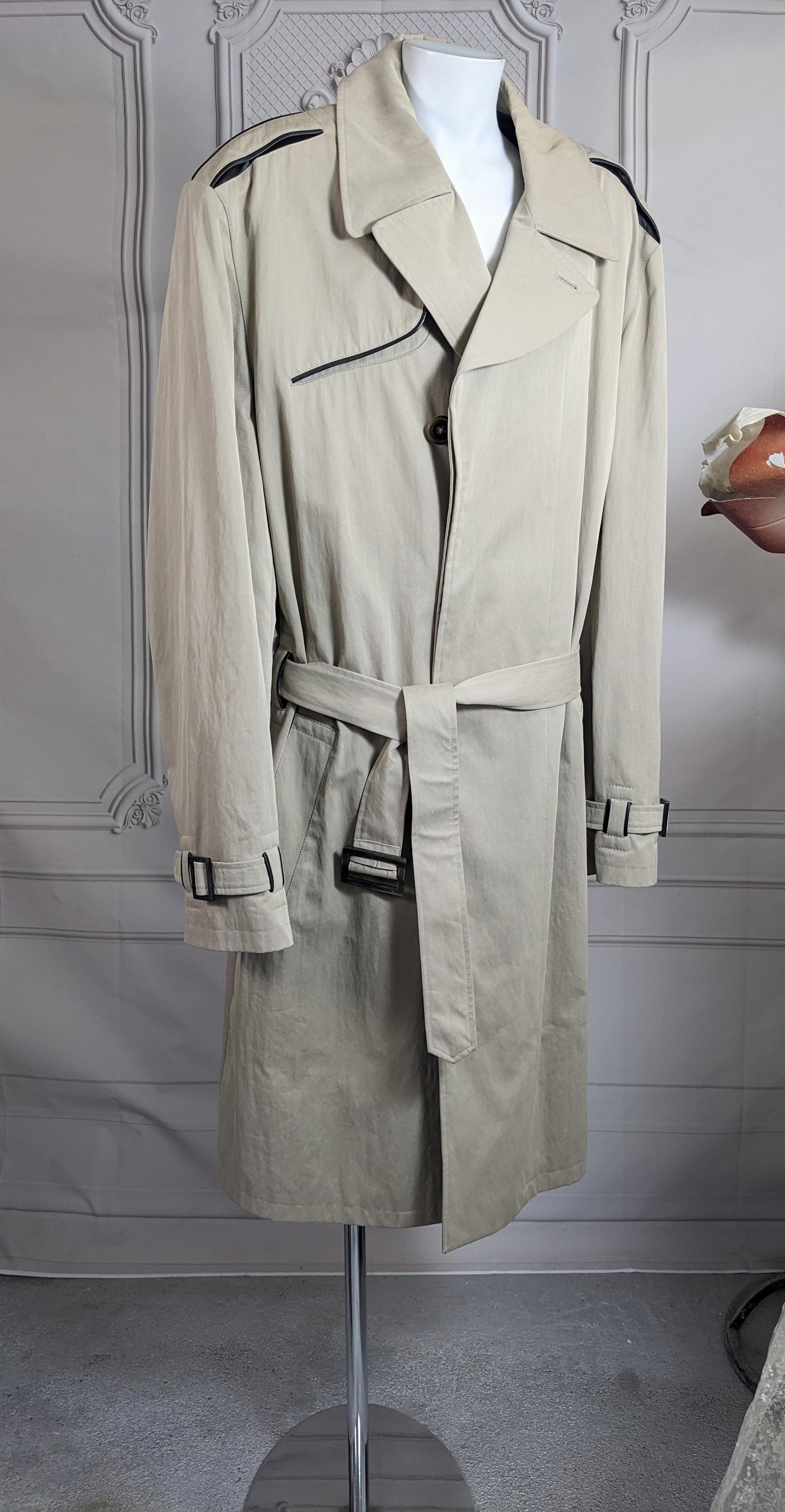 Hermes Mens Leather Trimmed Trench In Good Condition For Sale In New York, NY