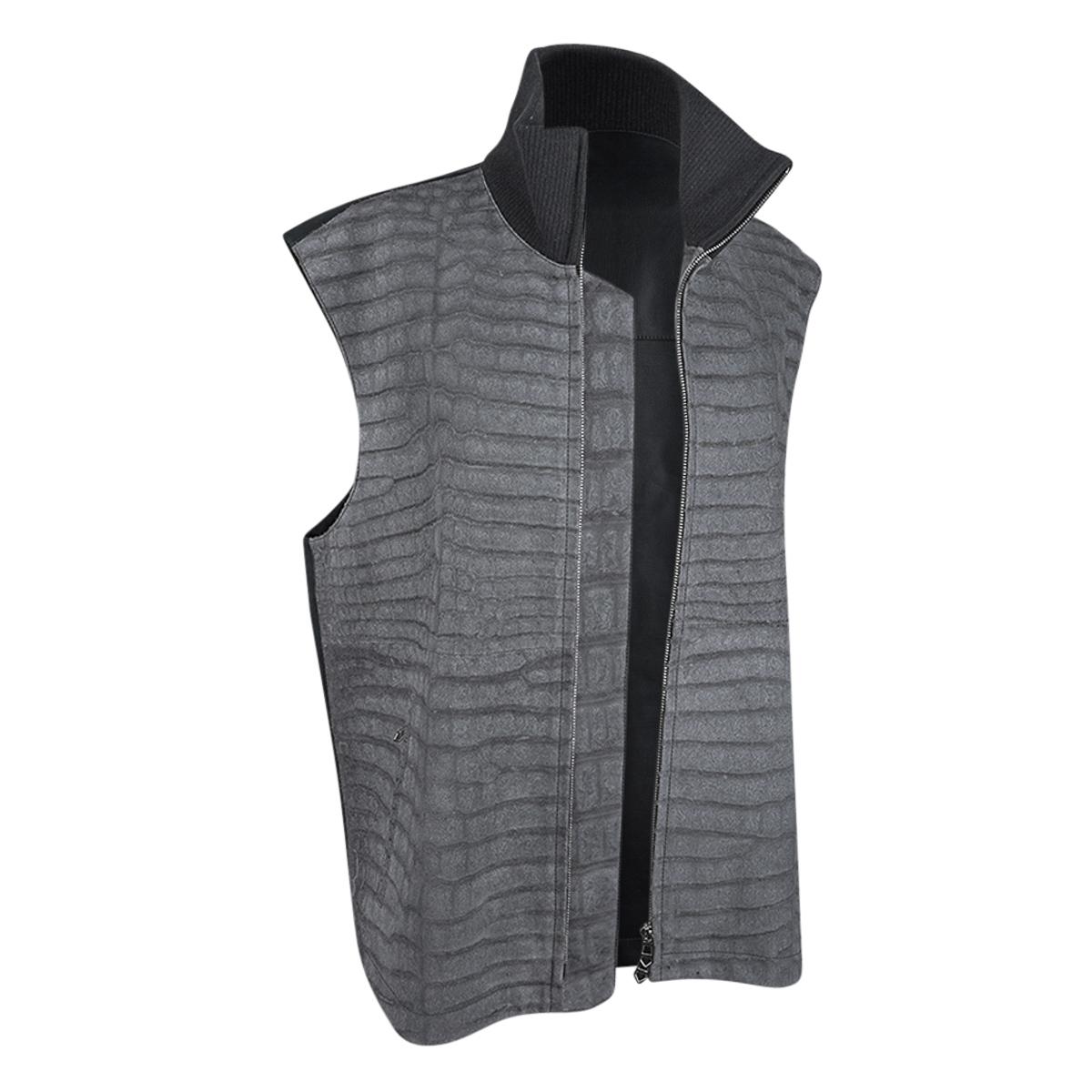 Gray Hermes Men's Limited Edition Vest Sueded Porosus Crocodile and Leather 50 For Sale