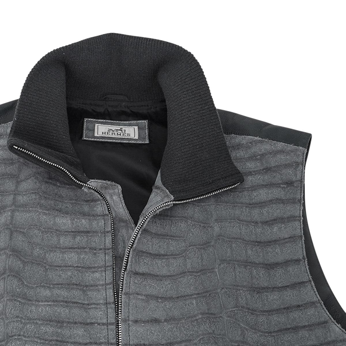 Hermes Men's Limited Edition Vest Sueded Porosus Crocodile and Leather 50 For Sale 2
