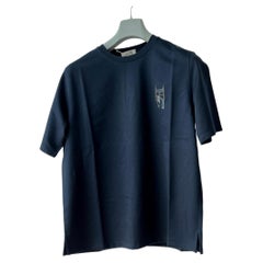 Hermes Men's Mini Patch Cuir T-Shirt In Marine Blue, Size M