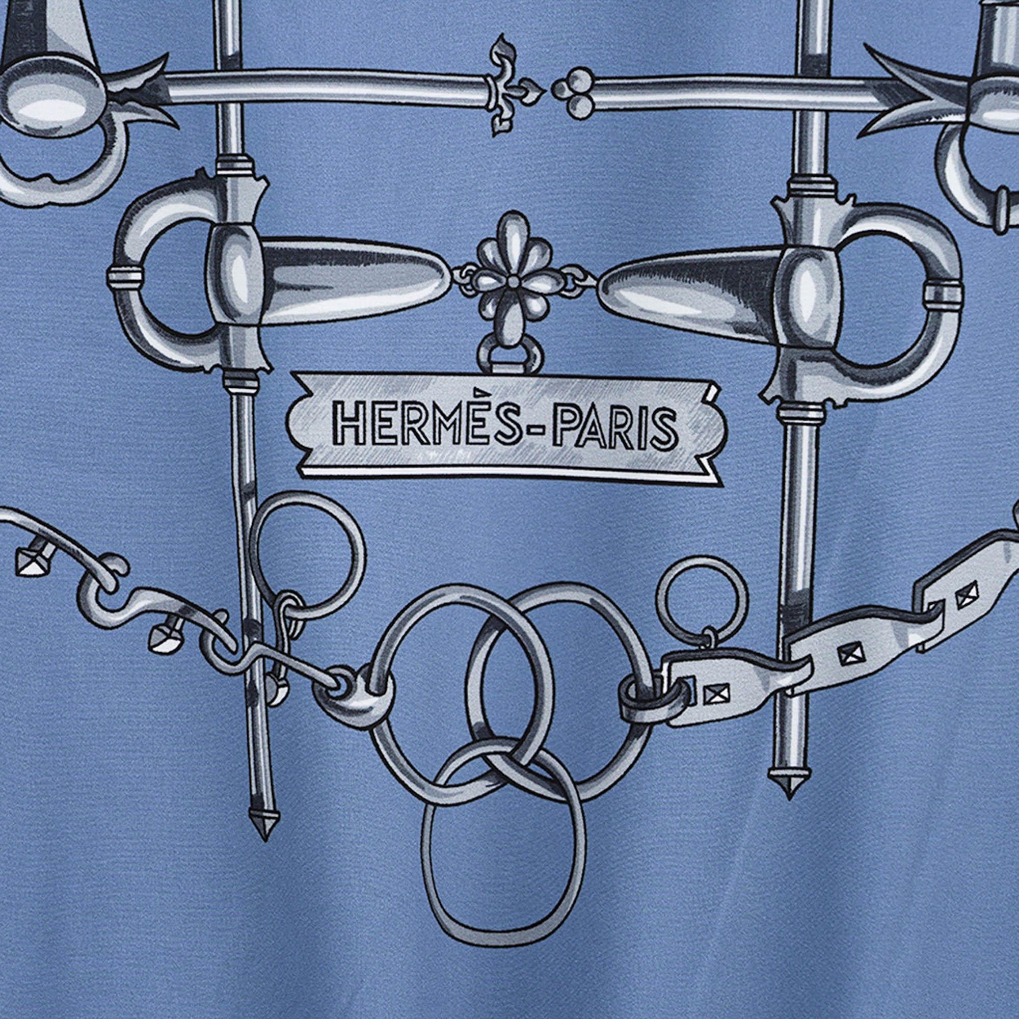 Hermes Homme Mors et Gourmettes Soie Shirt Jacket Blue Reversible Windbreaker 50 en vente 2