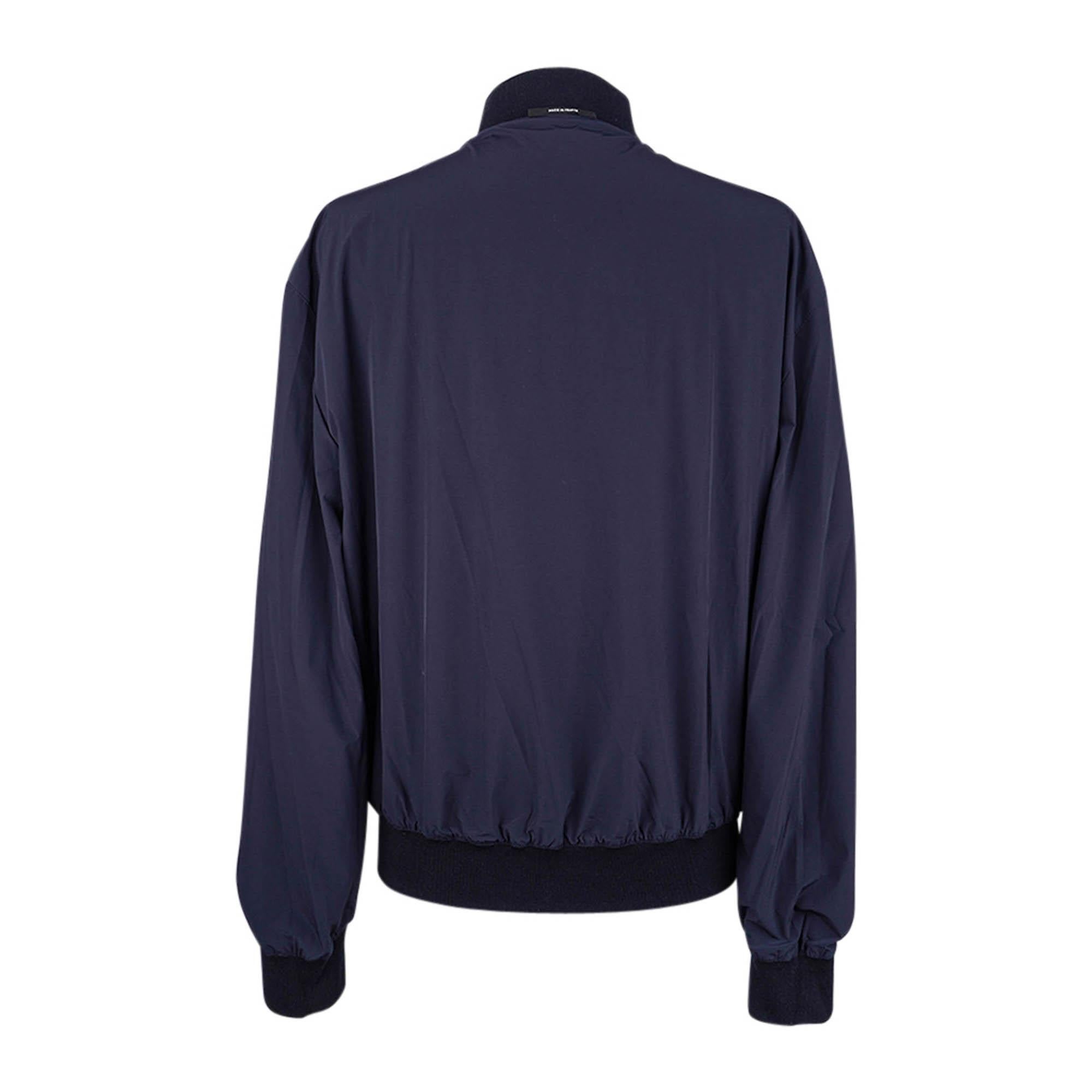 Hermes Homme Mors et Gourmettes Soie Shirt Jacket Blue Reversible Windbreaker 50 en vente 6
