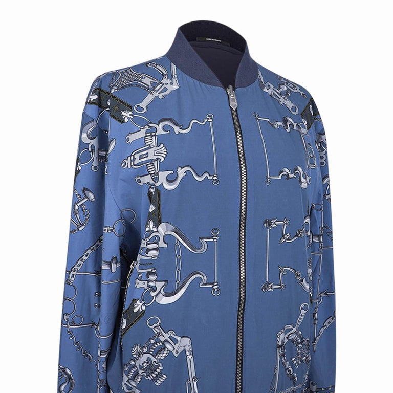 Hermes Men's Mors et Gourmettes Soie Shirt Jacket Blue Reversible