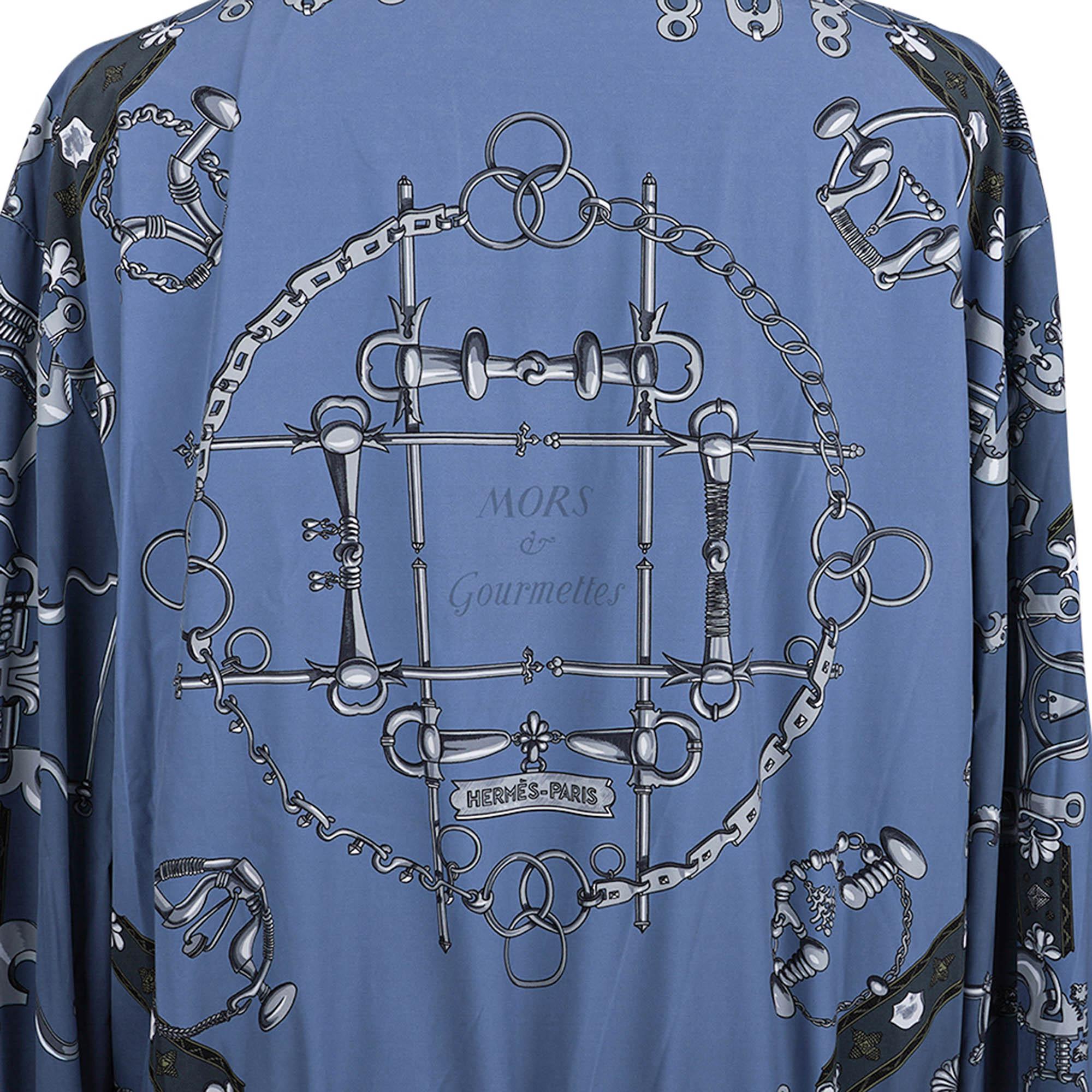 Hermes Herren Mors et Gourmettes Soie Shirt Jacke Blau Reversible Windbreaker 50 im Angebot 5