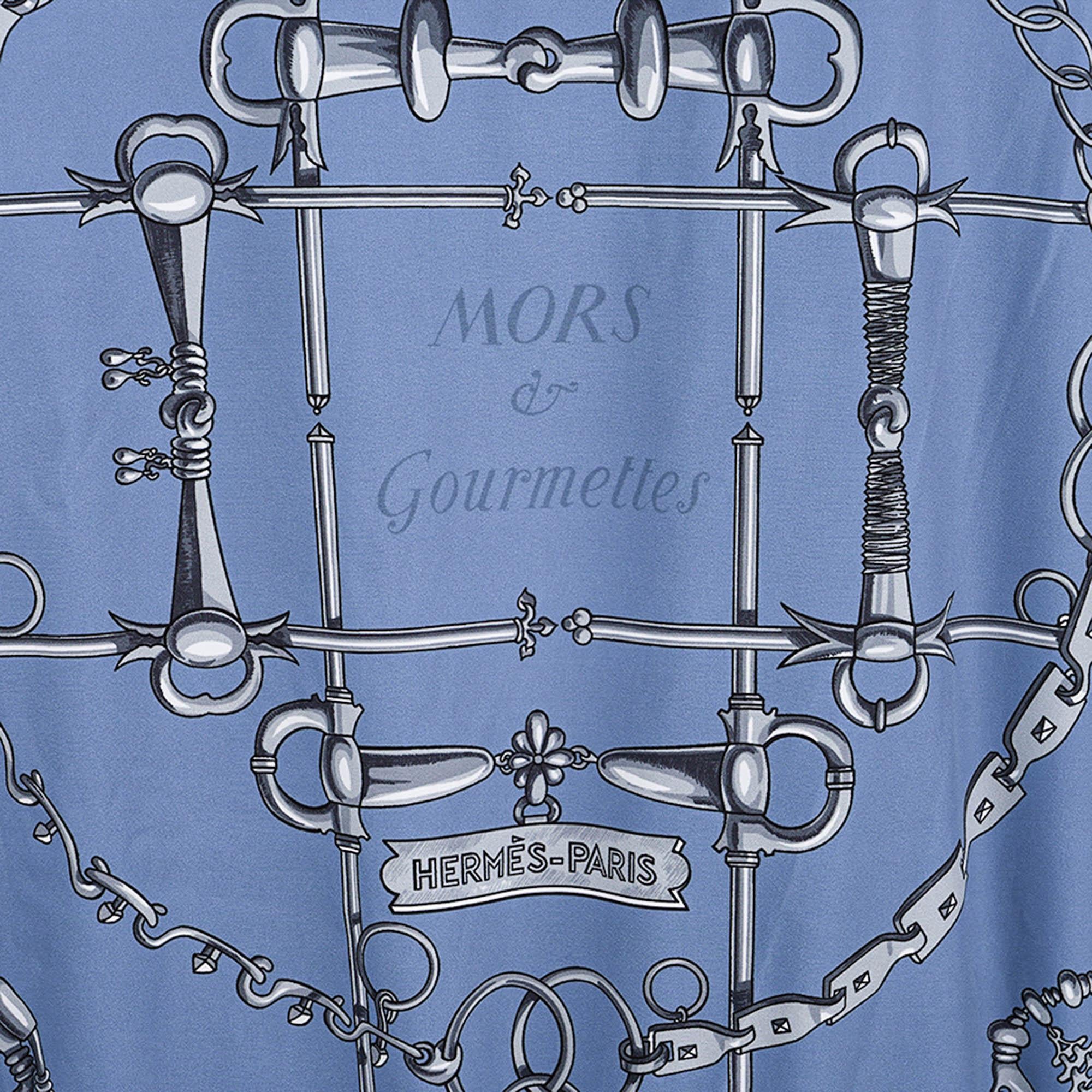 Hermes Homme Mors et Gourmettes Soie Shirt Jacket Blue Reversible Windbreaker 50 en vente 1