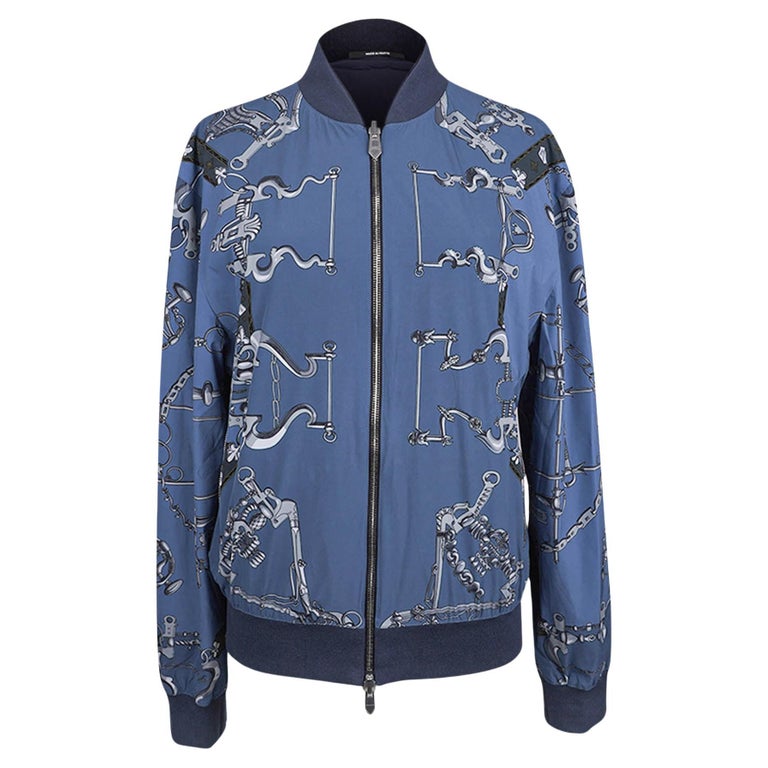 Hermes Men's Mors et Gourmettes Soie Shirt Jacket Blue Reversible