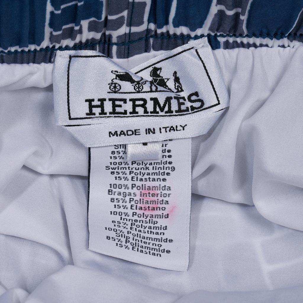 Hermes Men's Mosaique H Swim Trunks Blue L In New Condition For Sale In Miami, FL
