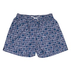 Hermes Men's Mosaique H Swim Trunks Blue L