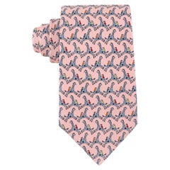 HERMES Men's Pink Blue Jockey Giraffe Riding 5-Fold Silk Necktie Tie 5440 FA
