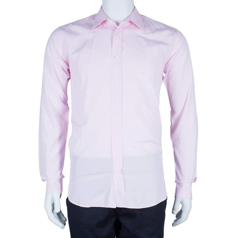 Hermes Men's Pink Straight Fit Poplin Shirt S In Good Condition For Sale In Dubai, Al Qouz 2