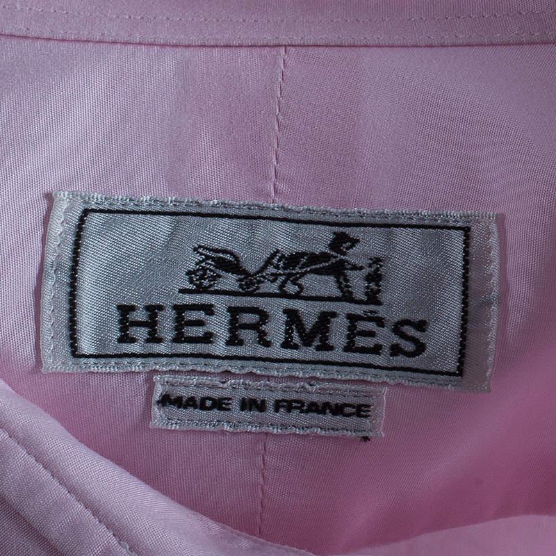 Hermes Men's Pink Straight Fit Poplin Shirt S For Sale 5