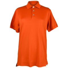 Hermès Hommes Polo Style Orange Feu avec Bordure Marine Manches Courtes M Nouveau