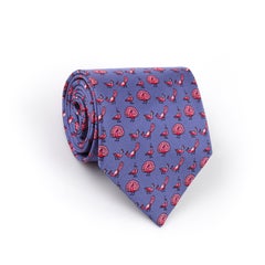 HERMES Men’s Purple Pink Courting Peacocks 5-Fold Silk Twill Necktie Tie 5387 OA