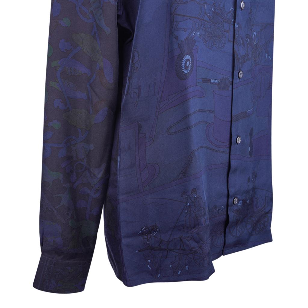 Hermes Men's Shirt Silk Iconic Scarf Prints Shirt 39 / 15.5 New w/Box For Sale 3