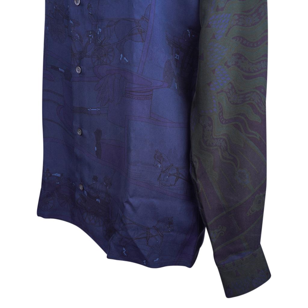 Hermes Men's Shirt Silk Iconic Scarf Prints Shirt 39 / 15.5 New w/Box For Sale 4