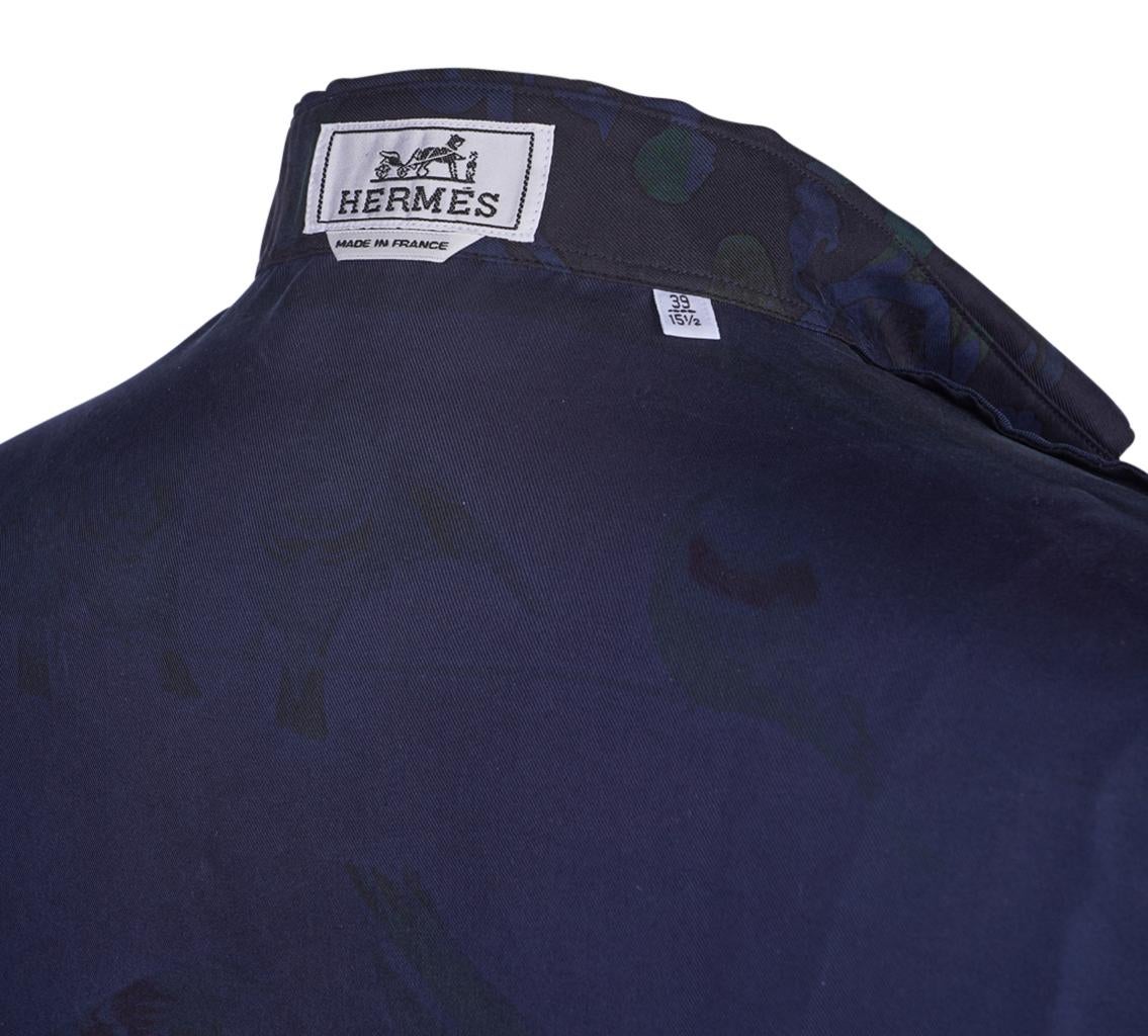 Hermes Men's Shirt Silk Iconic Scarf Prints Shirt 39 / 15.5 New w/Box For Sale 9