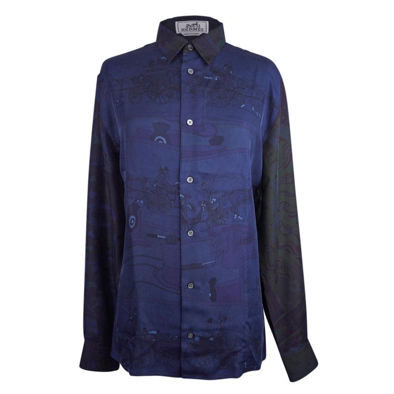 Hermès Herrenhemd Seide Iconic Schal Drucke Hemd 39 / 15,5 Neu mit Box im  Angebot bei 1stDibs