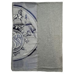 Hermes Unisex Silk Cashmere gris Chine/Marine/Bleu Grise 180cm Double Jeu Scarf 