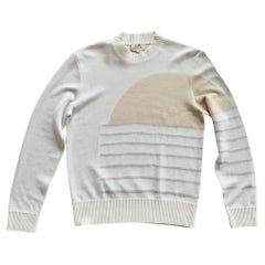 Hermes Men's "Sunset et soie" Crewneck Sweater In Cream, Size M