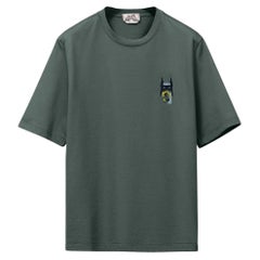 Hermes Men's Super H Cuir T-Shirt Vert de Gris Cotton Leather Patch L