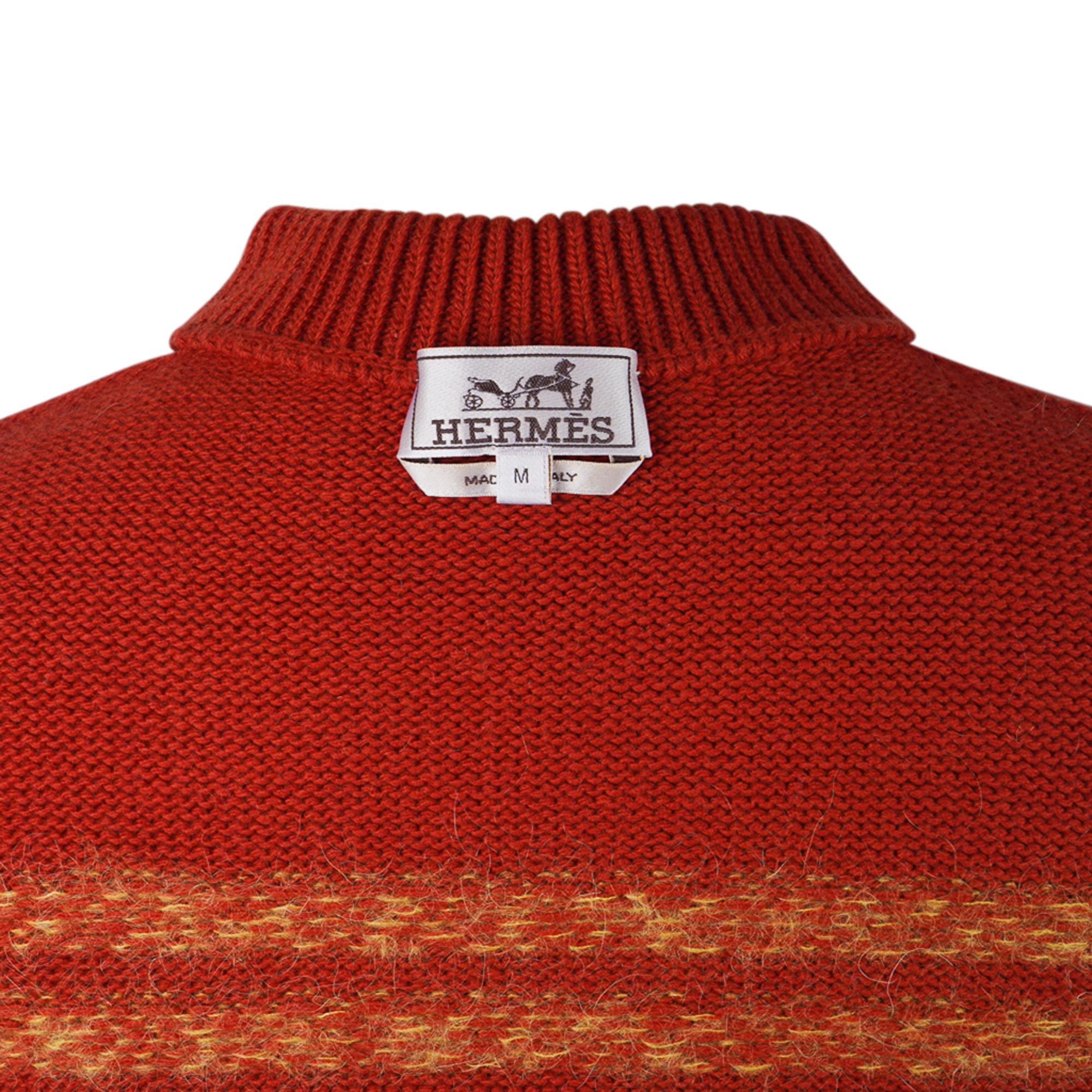 Hermes Men's Sweater Rayures Fondues (Melted Stripes) Orange Brulee Wool M For Sale 3