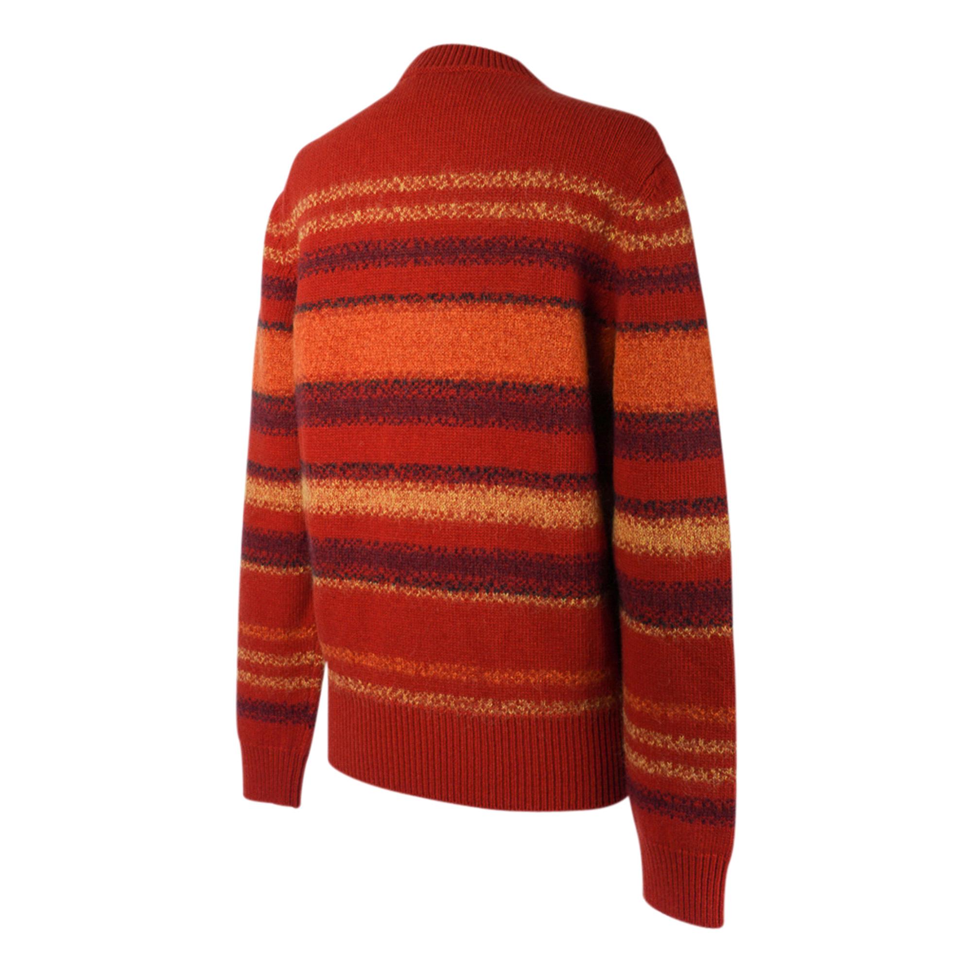 Red Hermes Men's Sweater Rayures Fondues (Melted Stripes) Orange Brulee Wool M For Sale