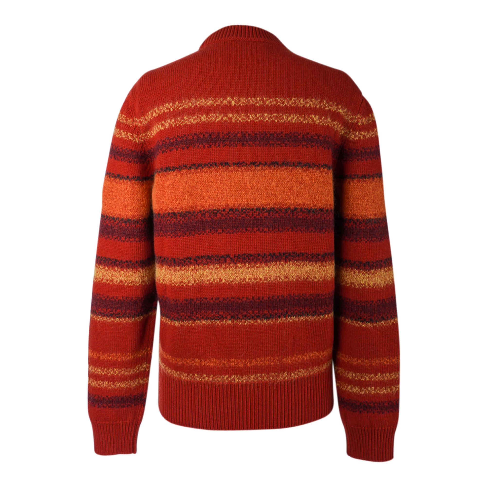 Hermes Men's Sweater Rayures Fondues (Melted Stripes) Orange Brulee Wool M In New Condition For Sale In Miami, FL
