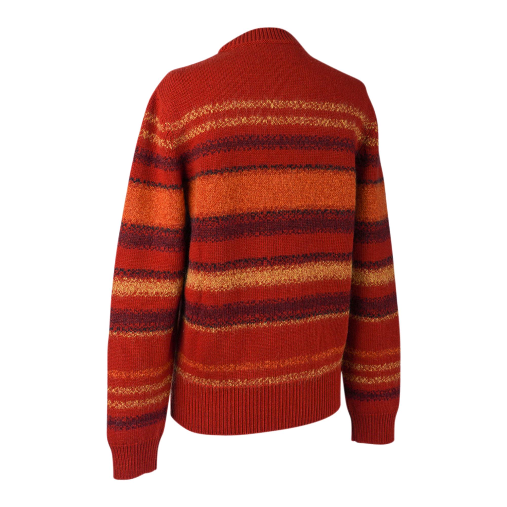 Hermes Men's Sweater Rayures Fondues (Melted Stripes) Orange Brulee Wool M For Sale 1