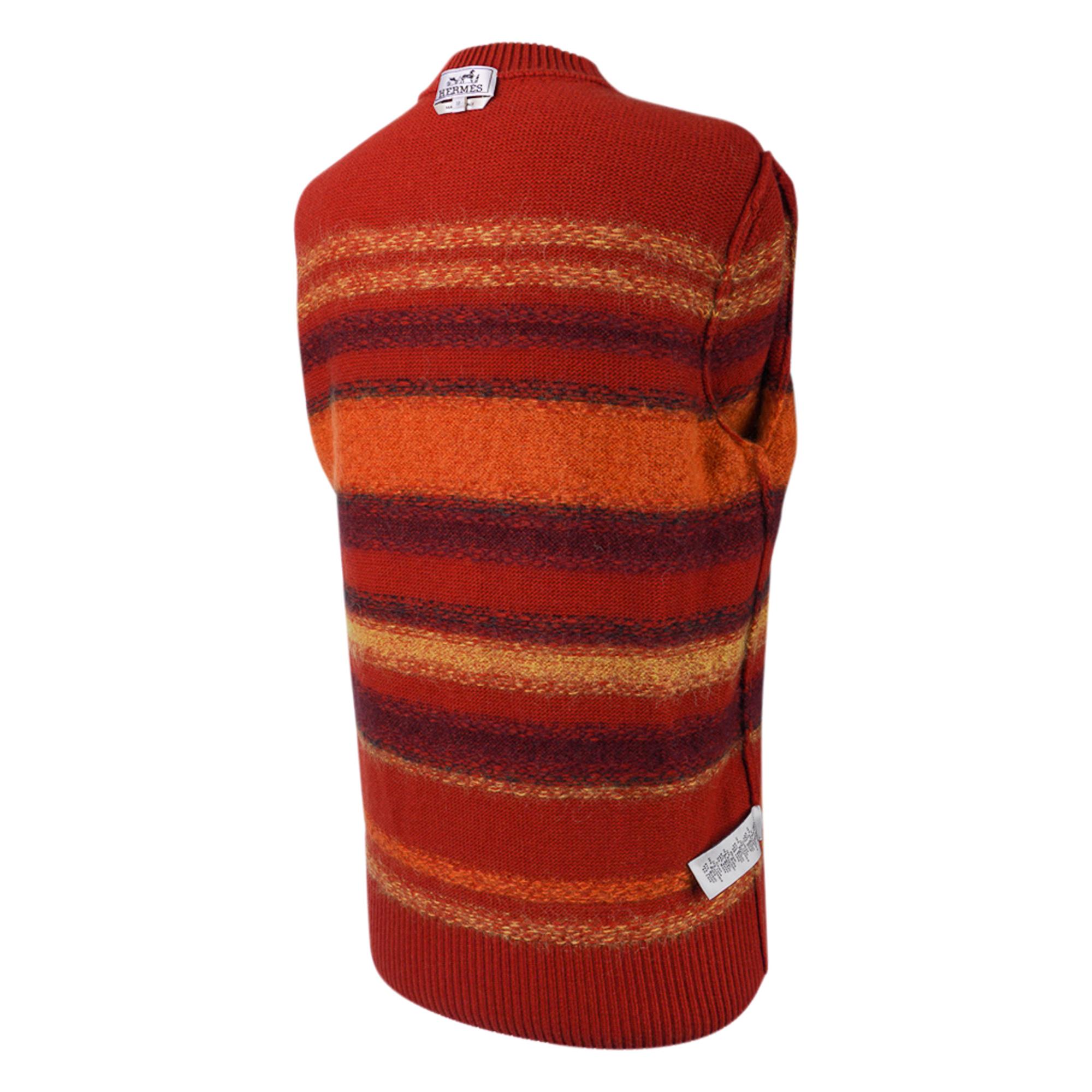 Hermes Men's Sweater Rayures Fondues (Melted Stripes) Orange Brulee Wool M For Sale 2