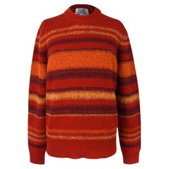 Pull Rayures Fondues d'Hermès pour homme en laine brossée orange avec rayuresmellées, taille M