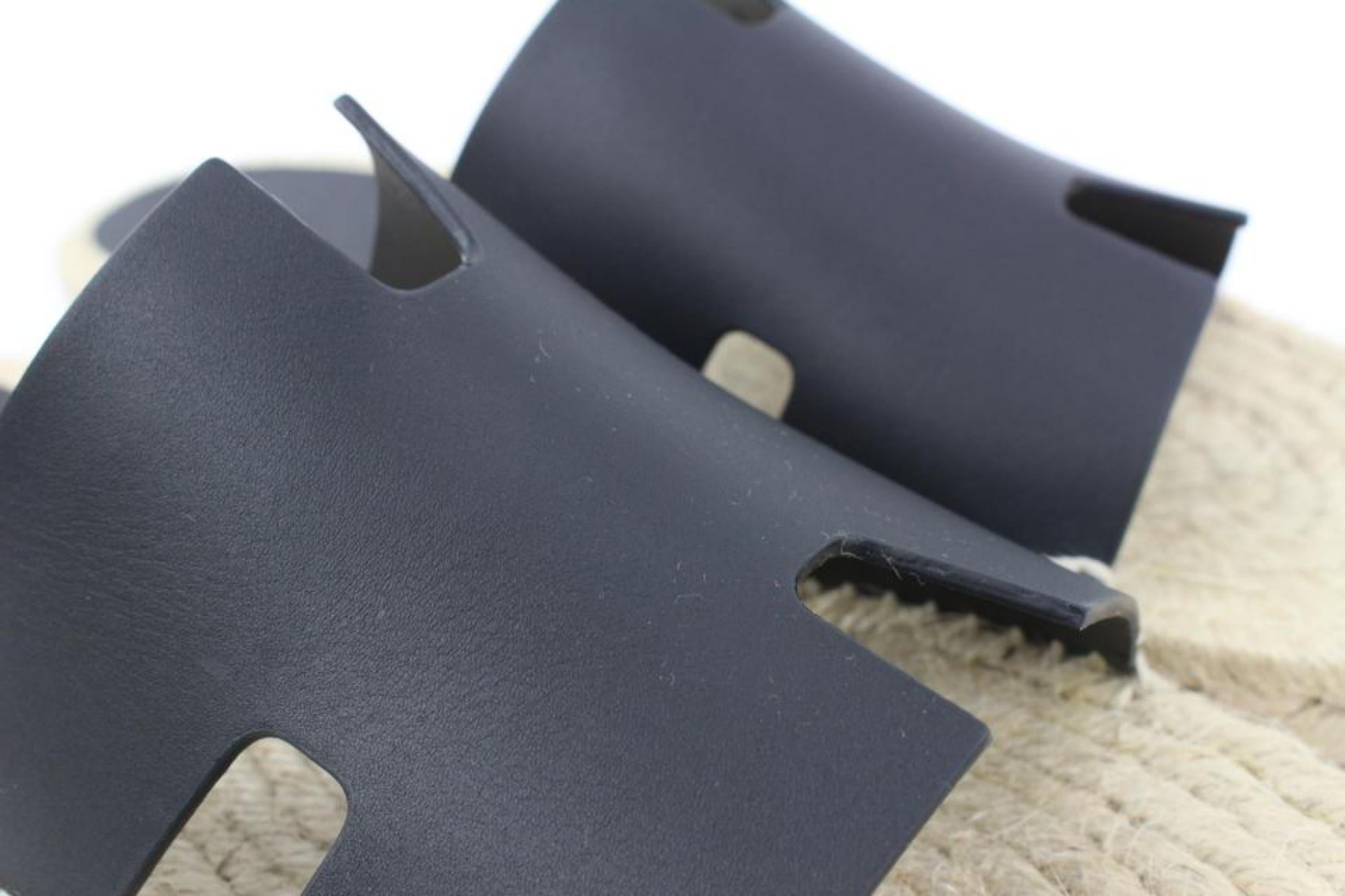 Hermès Men's SZz42 Black Calfskin Antigua Espadrille Sandals Slides S126H56 For Sale 5