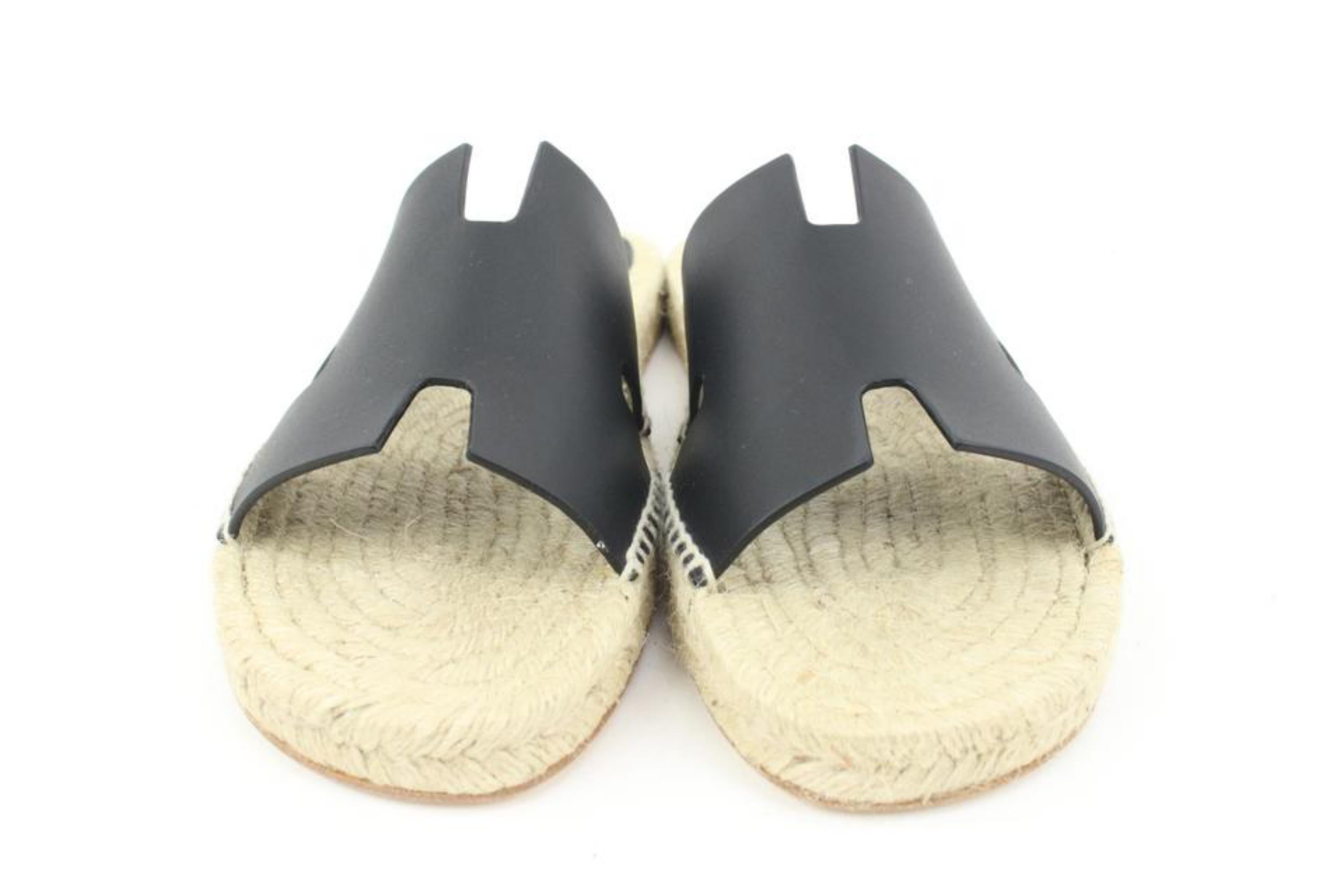 Hermès Men's SZz42 Black Calfskin Antigua Espadrille Sandals Slides S126H56 In New Condition For Sale In Dix hills, NY
