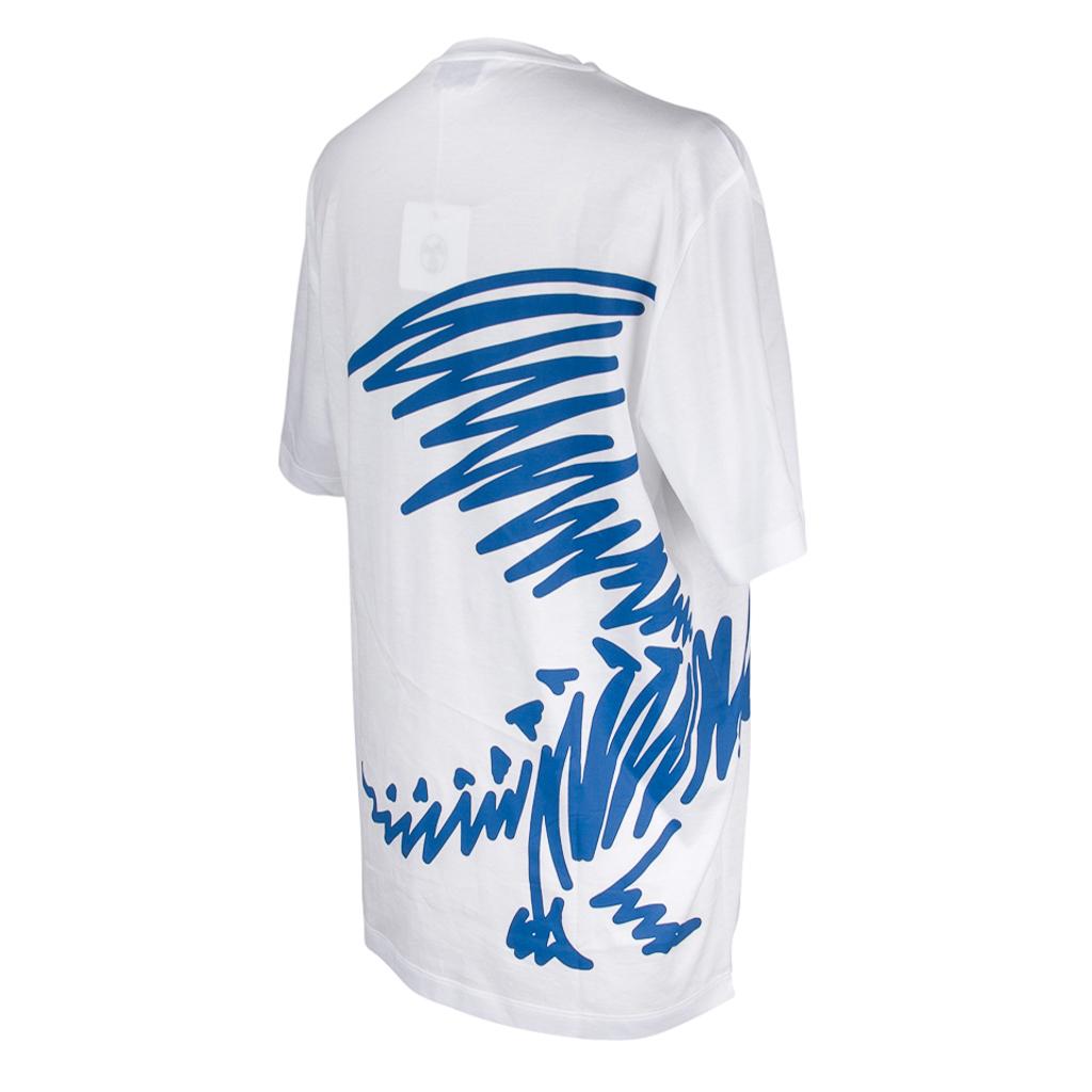 Gris Hermes Men's T-Shirt Blanc w/ Blue Dragon M New w/ Box en vente