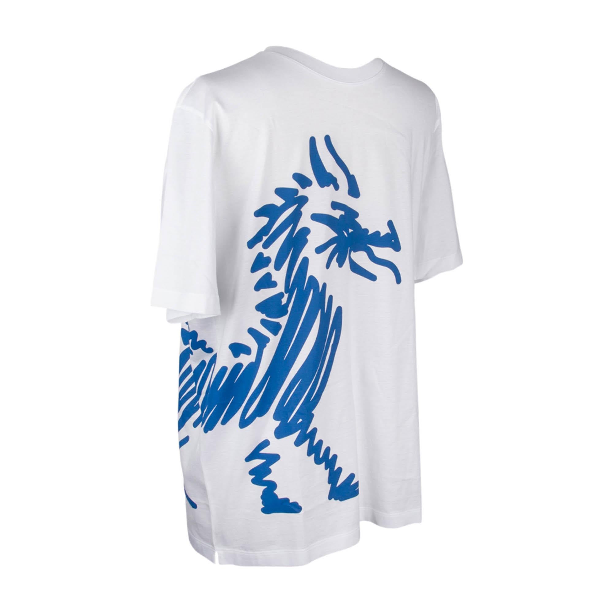 Gray Hermes Men's T-Shirt Blanc w/ Blue Dragon M New w/ Box For Sale