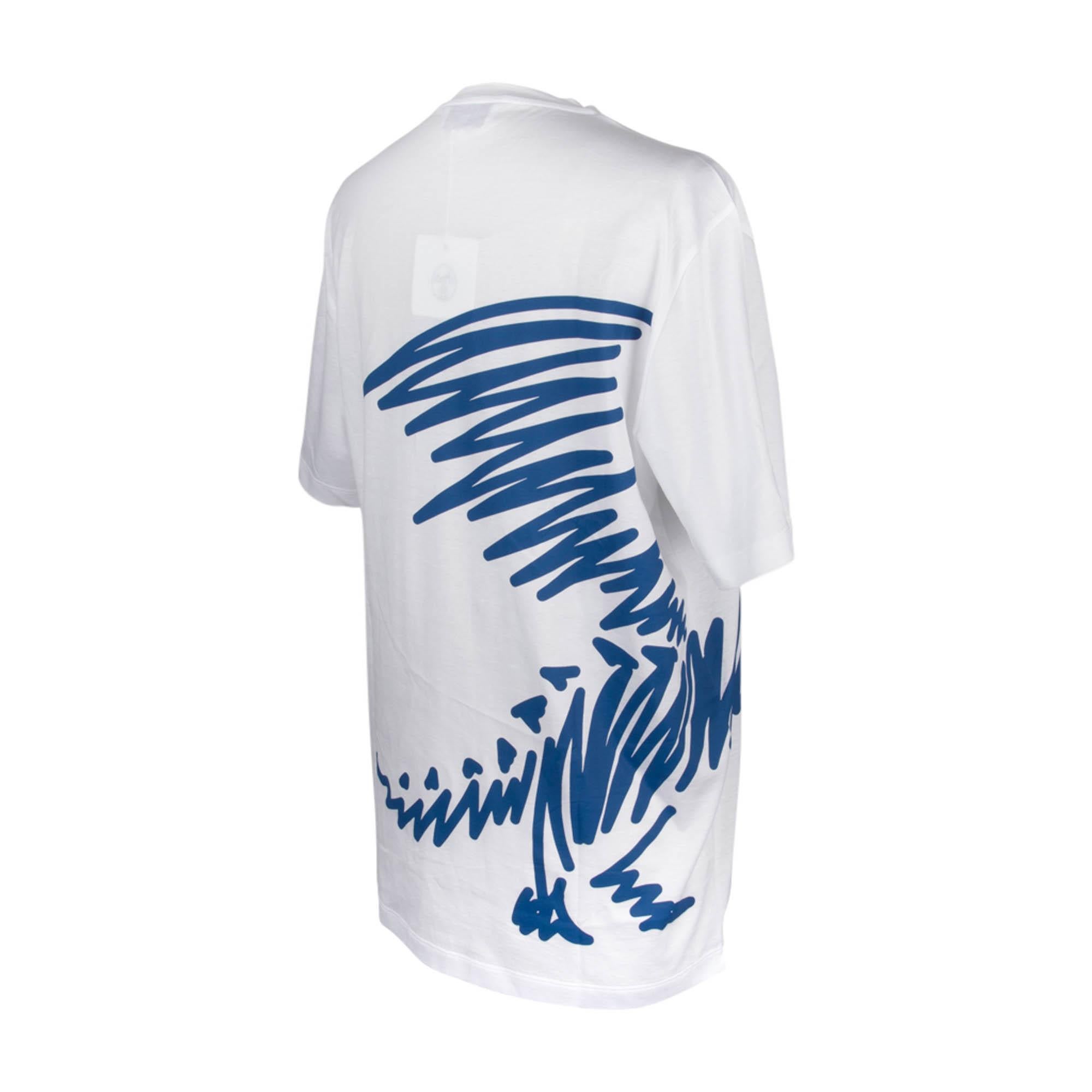 Hermes Men's T-Shirt Blanc w/ Blue Dragon M New w/ Box In New Condition For Sale In Miami, FL