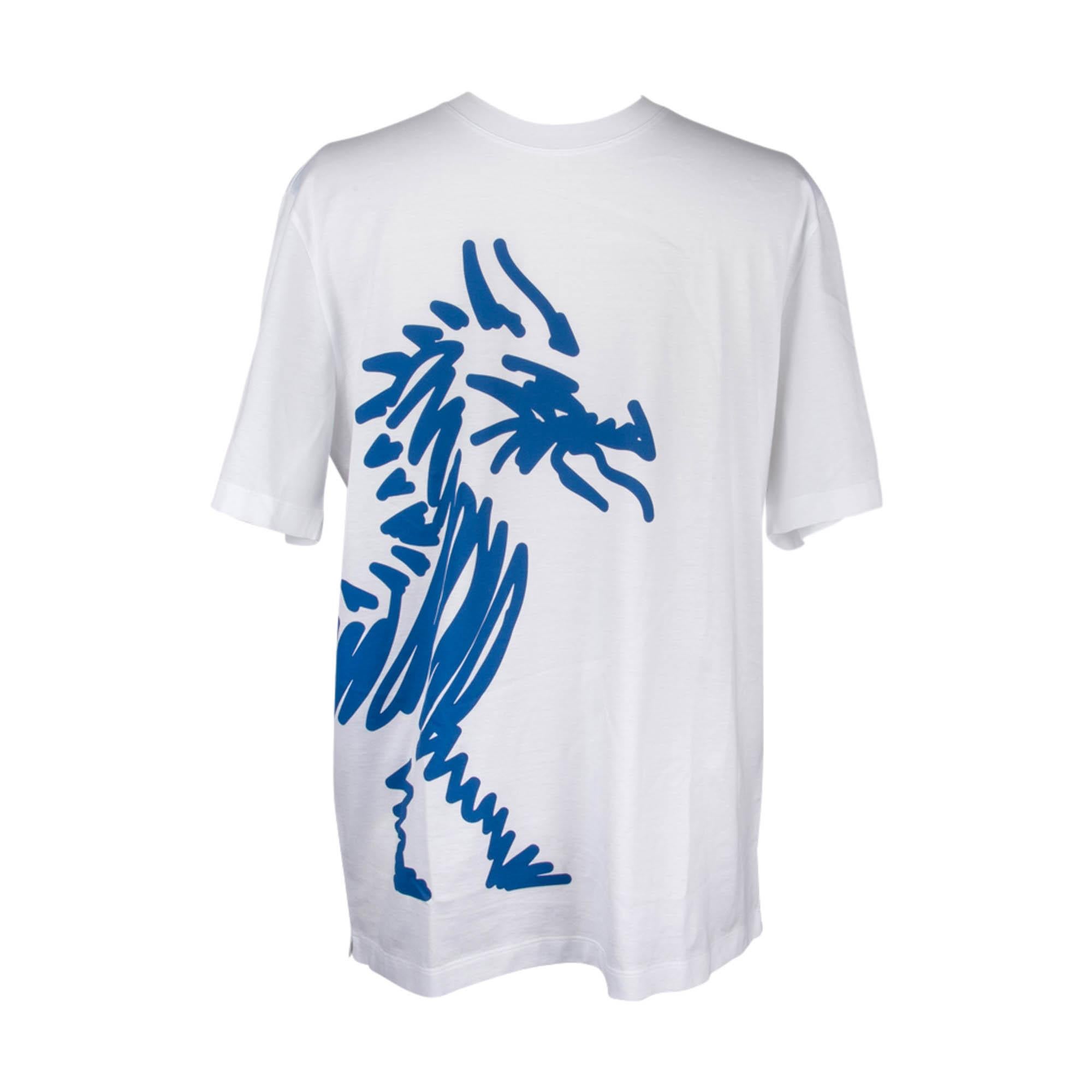 Hermes Men's T-Shirt Blanc w/ Blue Dragon M New w/ Box For Sale 1