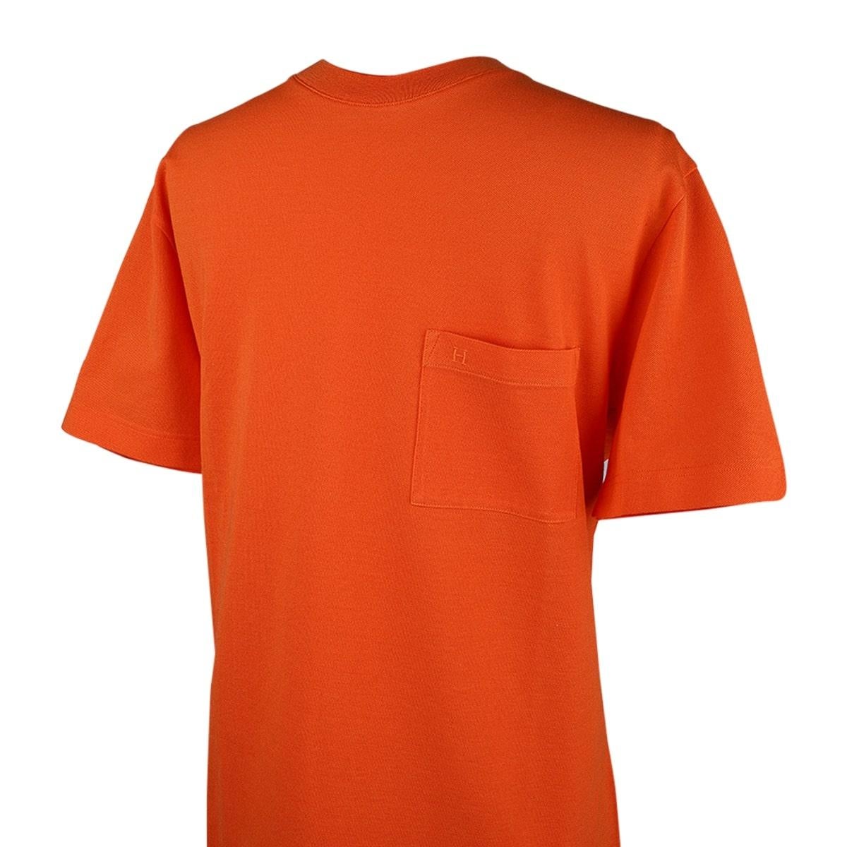 Red Hermes Men's T-Shirt Crewneck Ras du Cou Orange M For Sale