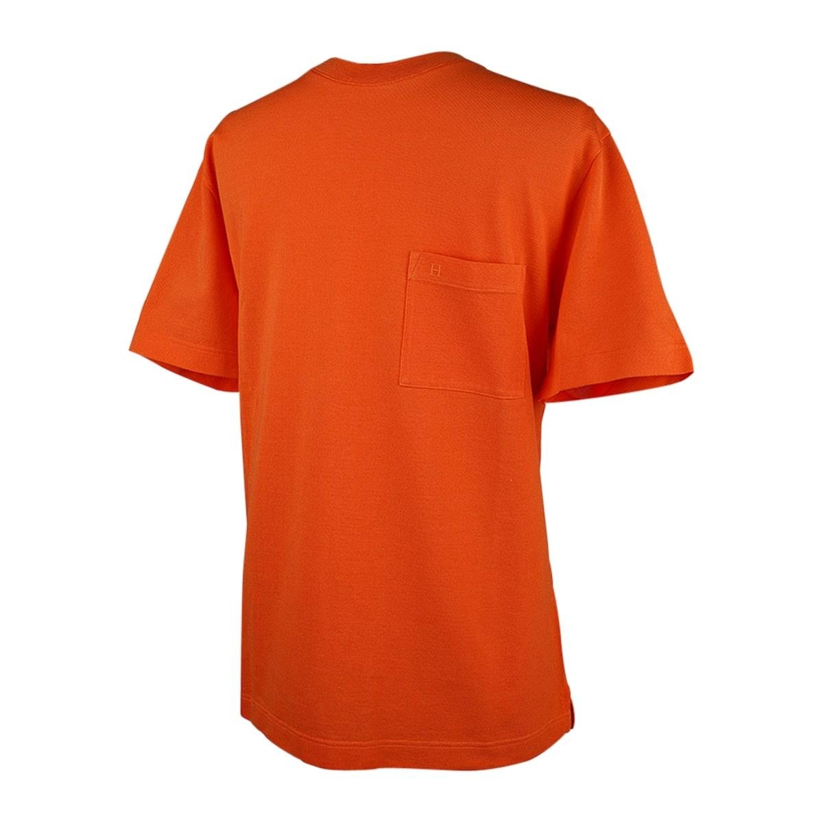Hermes Men's T-Shirt Crewneck Ras du Cou Orange M In New Condition For Sale In Miami, FL