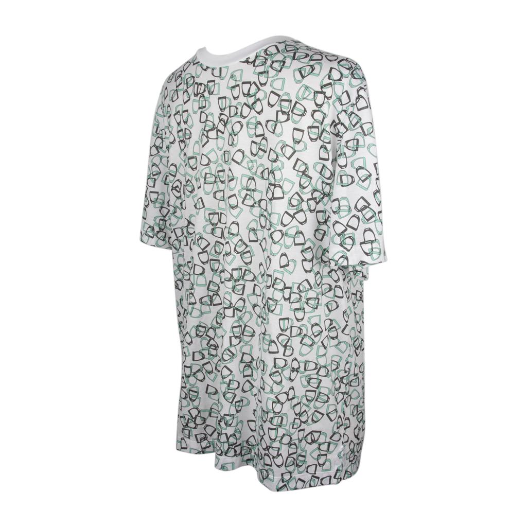 Hermès Herren T-Shirt Etriers Steigbügel Druck Weiß Baumwolle L Neu mit Box im Angebot 1