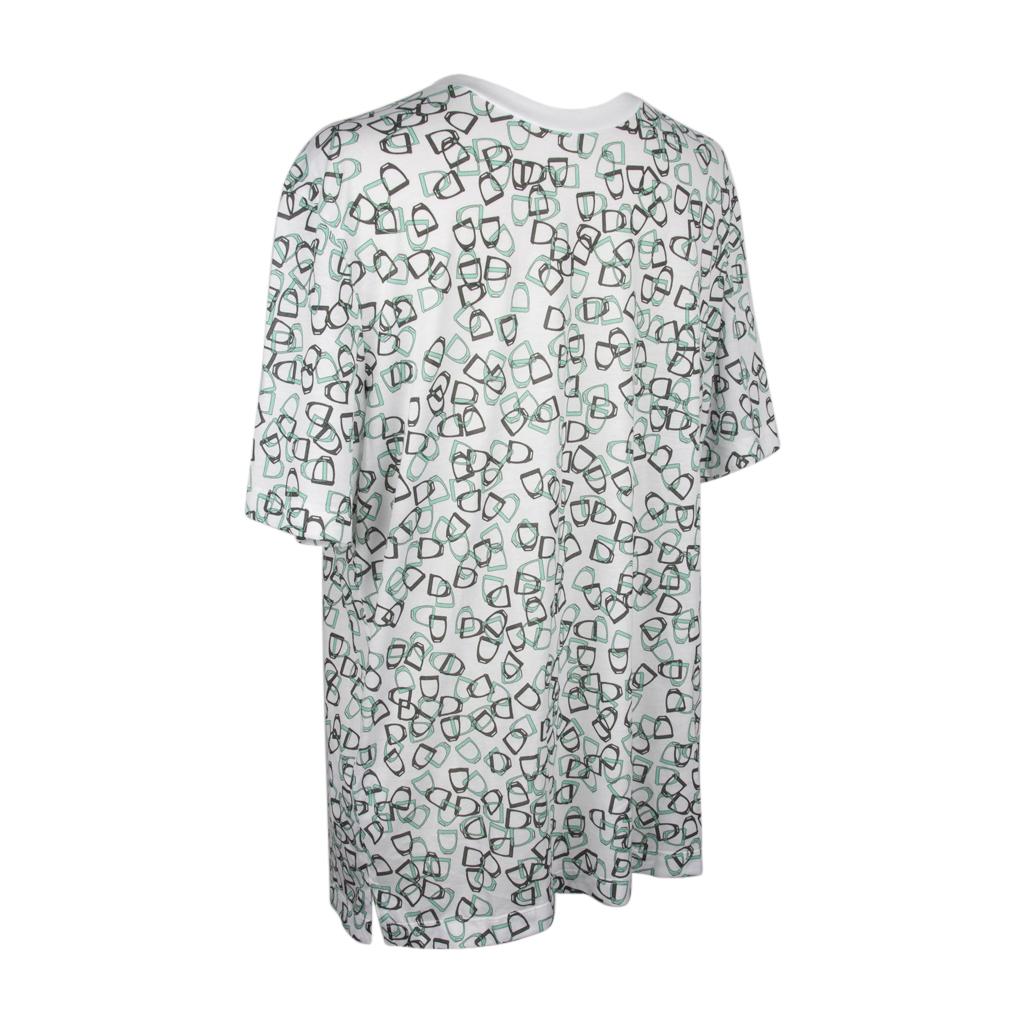 Hermès Herren T-Shirt Etriers Steigbügel Druck Weiß Baumwolle L Neu mit Box im Angebot 2