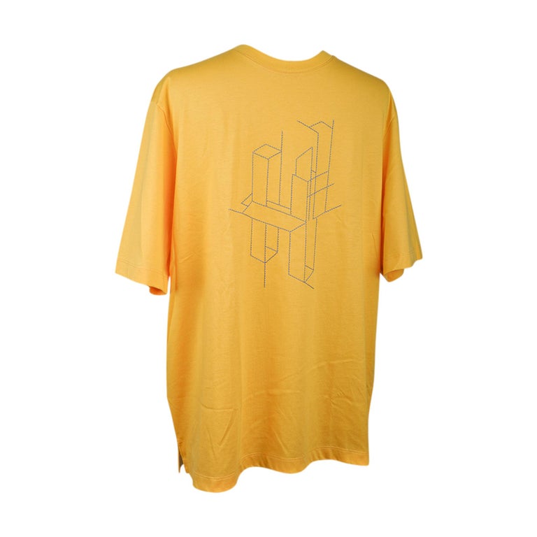 Hermes Men's TShirt H 3D Embroidery Jaune D'Or Cotton M For Sale at