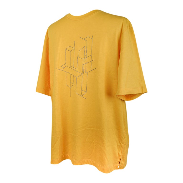 Hermes Men's T-Shirt H 3D Embroidery Jaune D'Or Cotton M For Sale