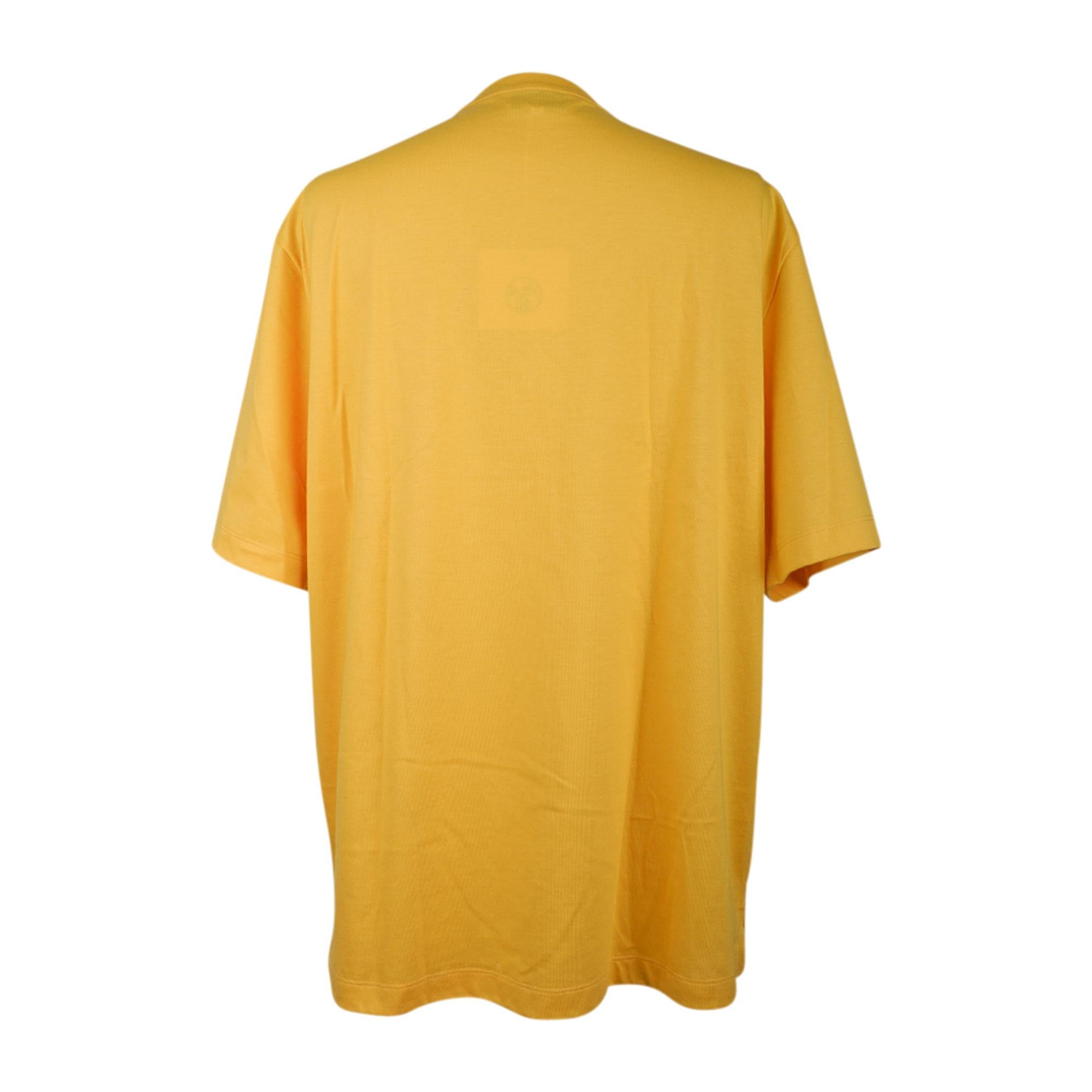 Orange Hermes Men's T-Shirt H 3D Embroidery  Jaune D'Or Cotton M For Sale